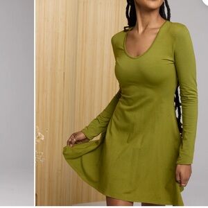 Known Supply CECELIA Organic Cotton Green Scoop Neck Long Sleeve Mini Dress XL